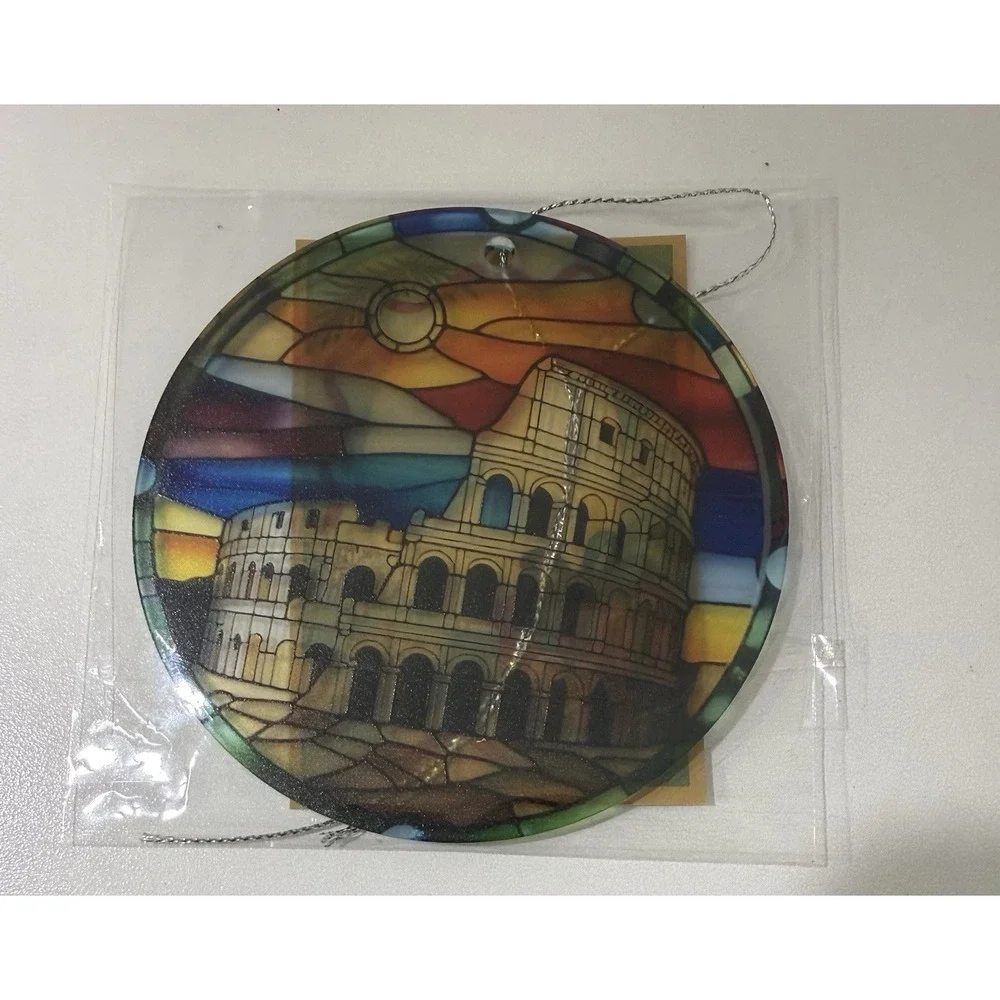 NEW Italy Rome Colosseum Stained Glass Look Handmade Christmas Ornament